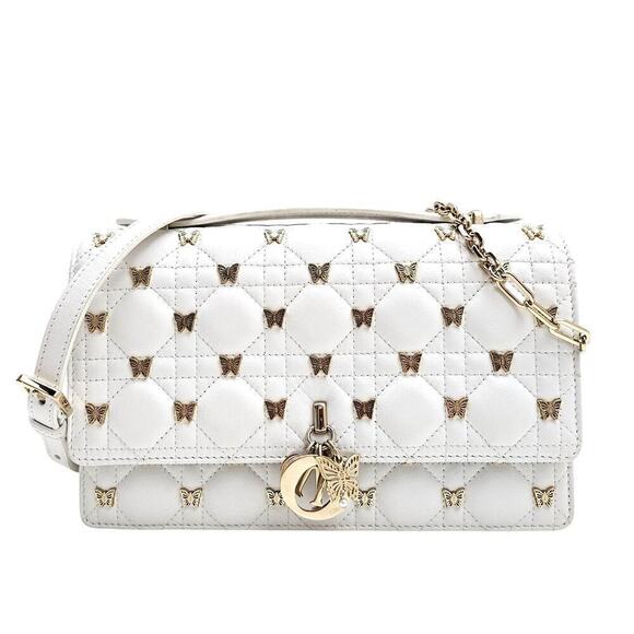 Christian Dior Lambskin Cannage Butterfly Studs Miss Dior Pouch White - Picture 1 of 15